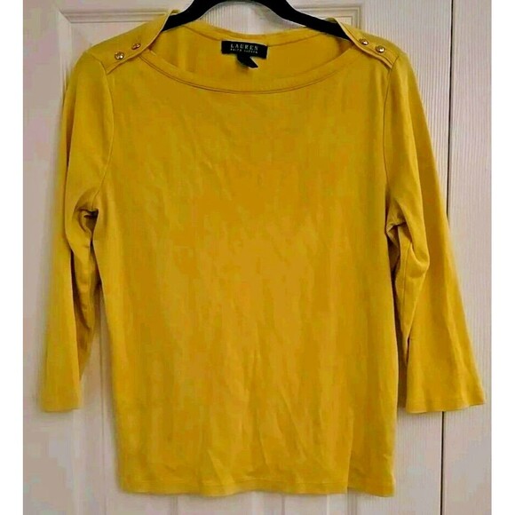 Lauren Ralph RL Ladies Top Bright Yellow Gold Shoulder Buttons Pullover Large - Picture 1 of 9